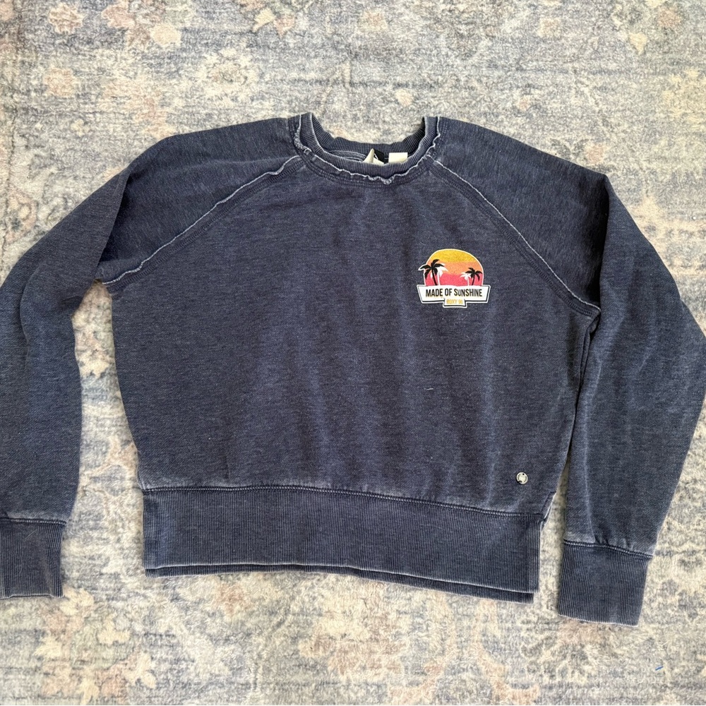 Roxy Blue Sweatshirt with Raglan Sleeves and Embroidered Detail